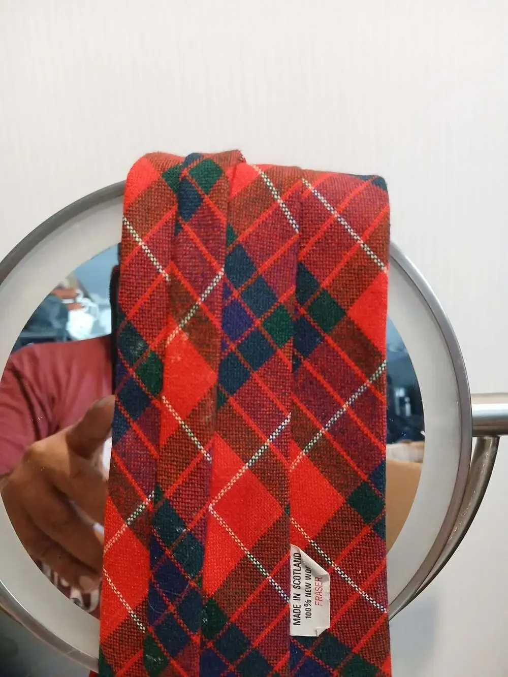 Vintage Fraser Tartan Neck Tie Made In Scotland 100% New Wool Red Plaid